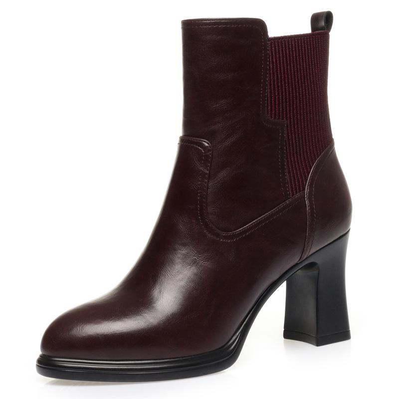 High-heeled Small Short Boots Women's Velvet Leather Shoes Soft Leather Thick-heeled Mother Cotton Shoes Versatile Catwalk Boots