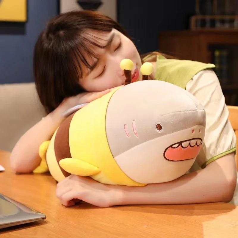 28/38/48cm Cartoon Throw Pillow Shark Bee Creative Plush Toy Super Soft Elastic Cotton Pillow Backrest Good Gift