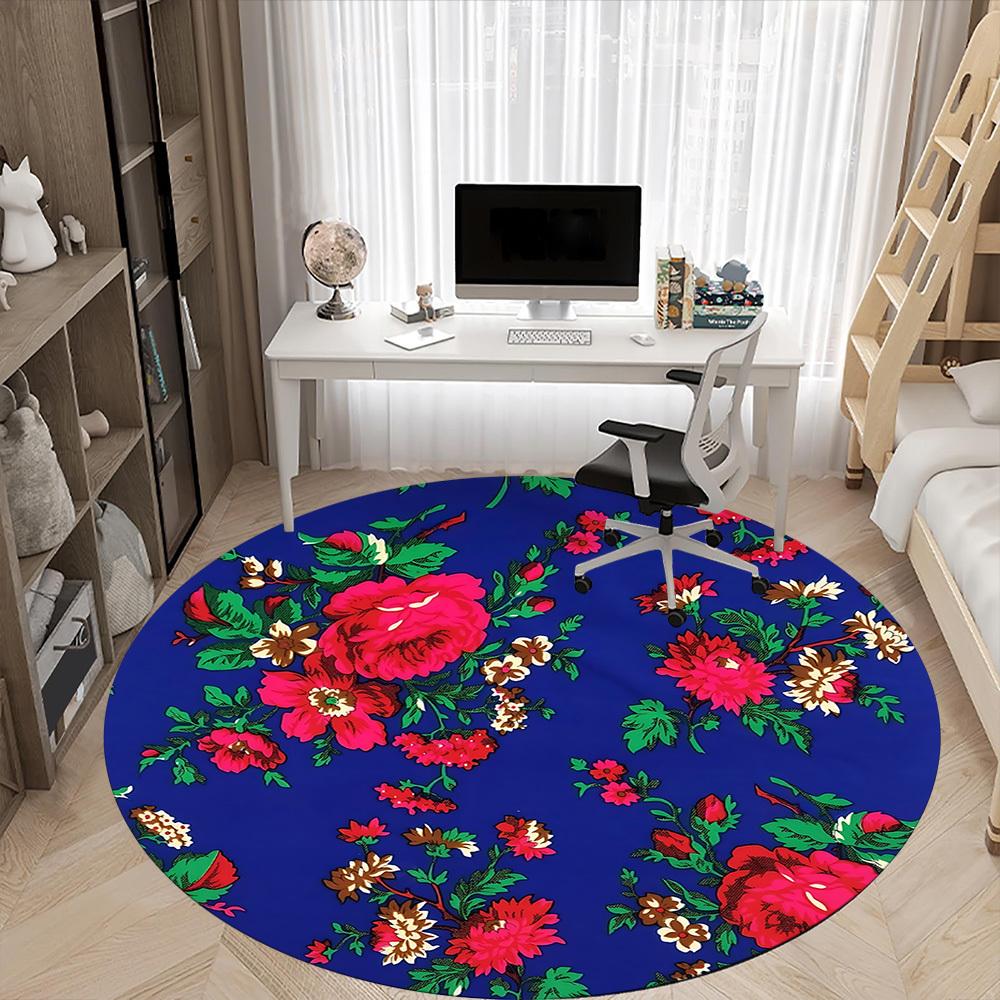 1 Stück Teppich mit Blumenmuster, Runder rutschfester langlebiger großer Büroteppich, Geeignet für das Büro