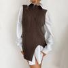 Women V-neck Solid Color Casual Half High Collar Sleeveless Vest Vintage Knitting Sweater