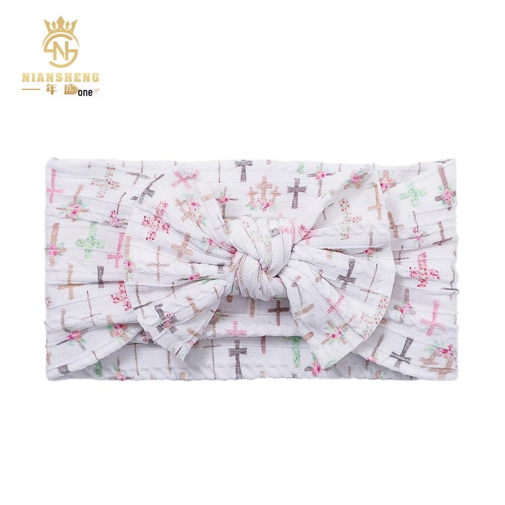 Frühlings-Jacquard Doppelreihiges Nylon-Stirnband mit bedruckter Schleife für Babys