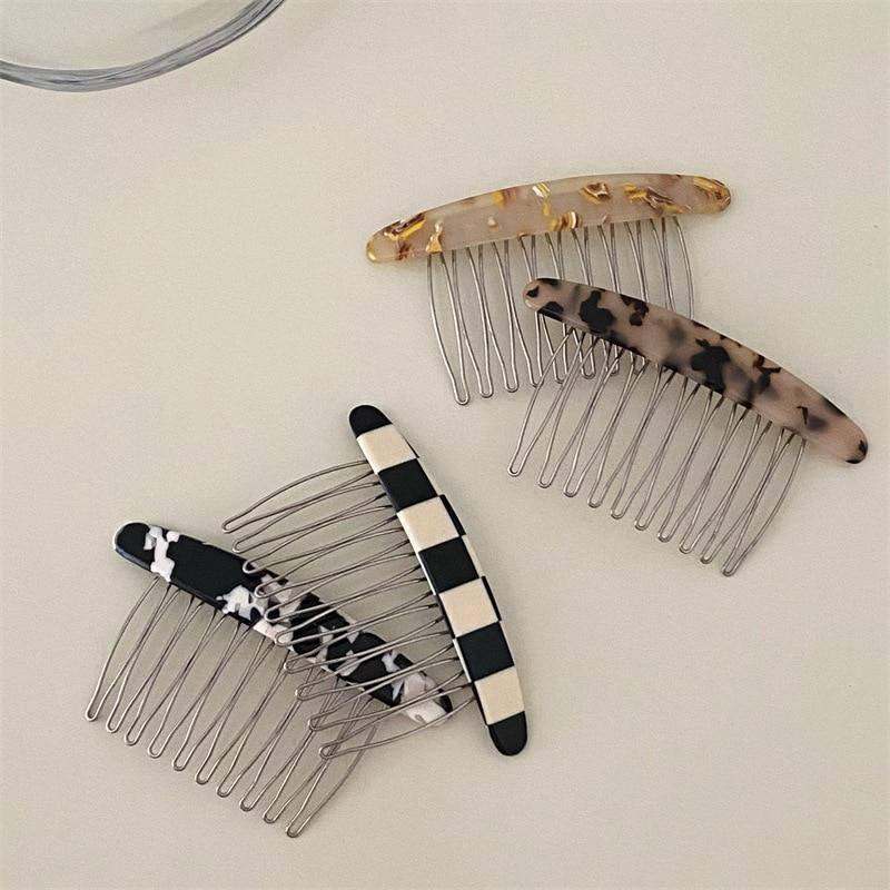 Plaid Comb Clip Bangs Hair Clip Texture Marble Pattern Iron Tooth Simple Comb Clip Insert Comb Styling Accessories