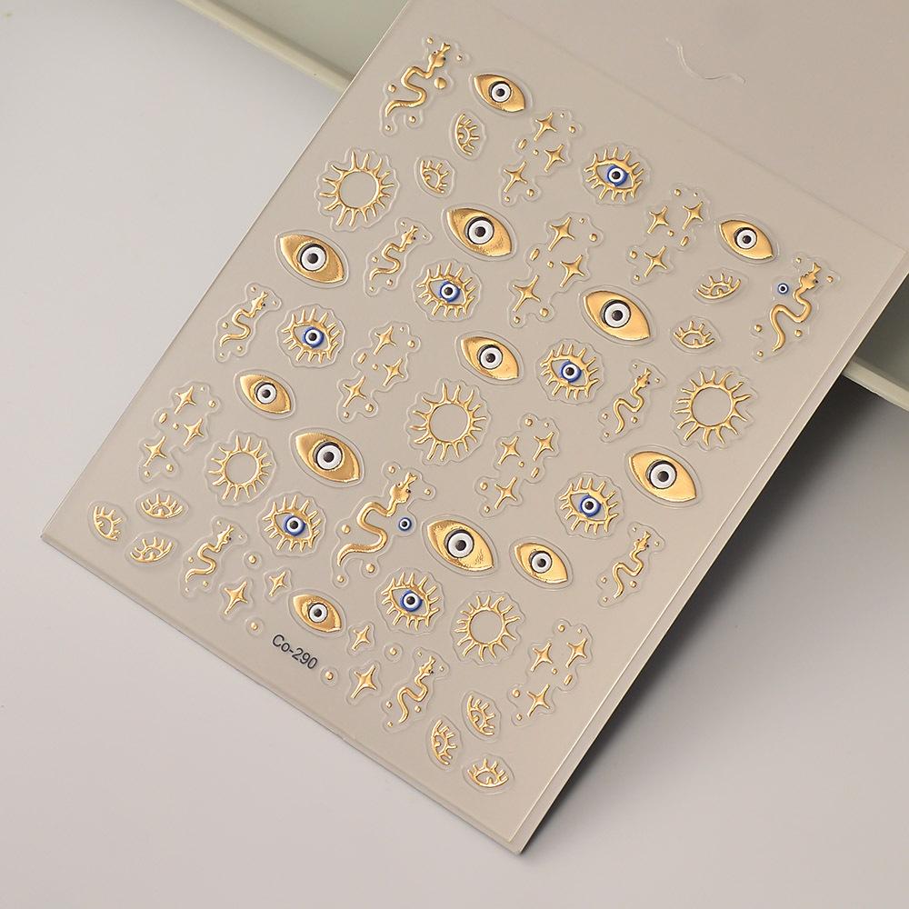 Popular Hot Stamping Embossed Eyes 5D Three-Dimensional Nail Stickers, DIY Hot Stamping Sun Heart Star Moon Nail Stickers