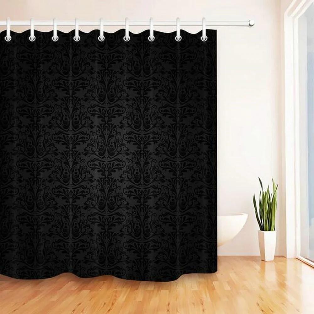 Elegant Red & Black Damask Print Waterproof Shower Curtain - Stylish, Durable & Easy-Care Choice for Classic Bathroom Décor