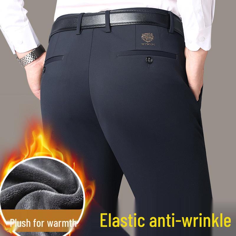 

Мужские плотные повседневные брюки с вышивкой тигра - Эластичные, прямого кроя, устойчивые к сминанию, деловые брюки для осени/зимы. 32 темно-синий