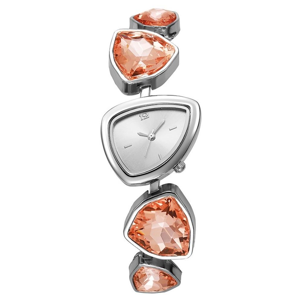 Simple Big Rhinestone Watch Minimalist Colorful Fashion Watch Trendy Irregular Design Watch  Daily розовый цвет-серебро