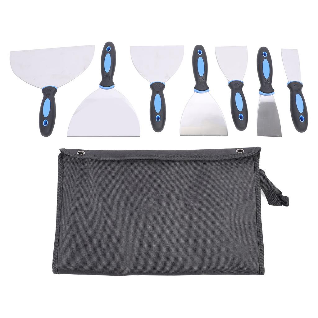 7PCS Putty Scrapers Stainless Steel Spatula Set with Storage Bag for Repairing Drywall Applying