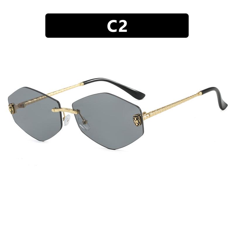 Women's sunglasses, men's and women's fashion snakehead rhombus sunglasses, frameless trimmed metal sunglasses