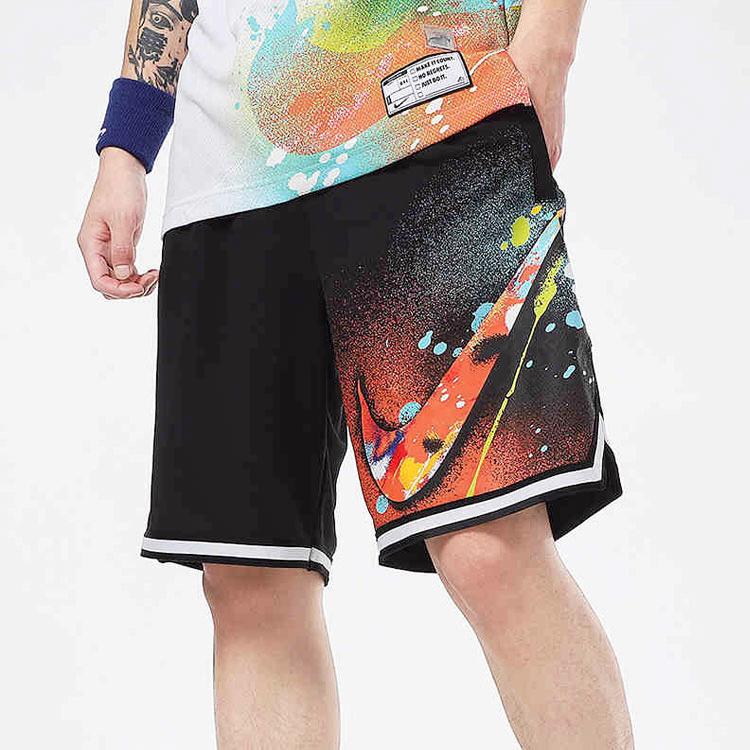 Nike Splash Ink Large Logo Print Loose Basketball Shorts Men Bottoms Black DJ5215-010