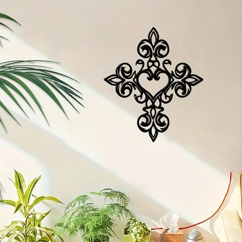 Black Iron Wall Art Heart Cross Metal Decor for Home Wedding Gift