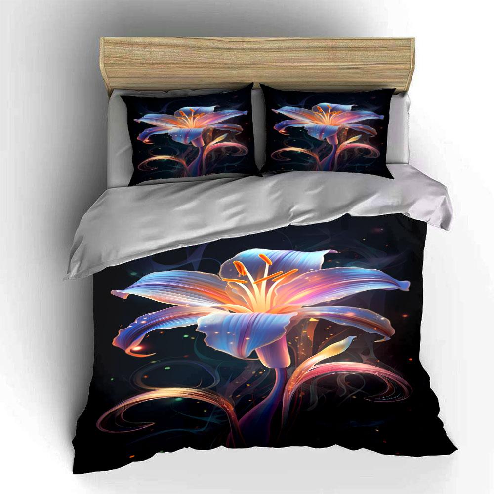 Colorful glowing lily flower. Bedding sets Duvet cover sets Duvet covers Pillowcases(1*Duvet Cover 2*Pillowcases without duvet insert)