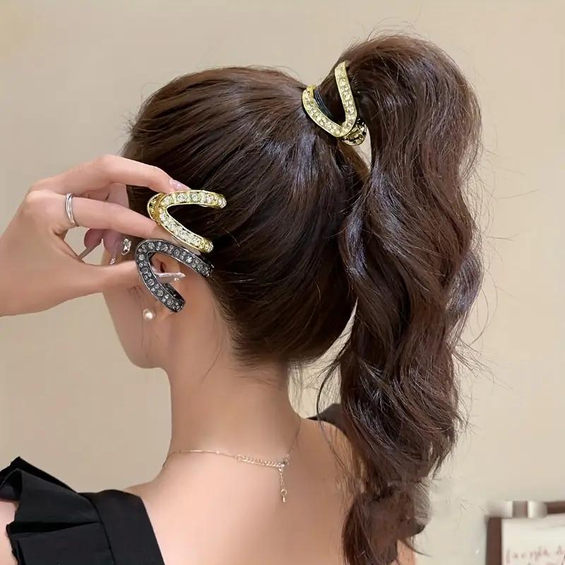 1PCS Elegant V-shaped Clip High Ponytail Fixed Artifact Shark Clip Ball Head Hollow Design Hairpin Female Hairpin Female