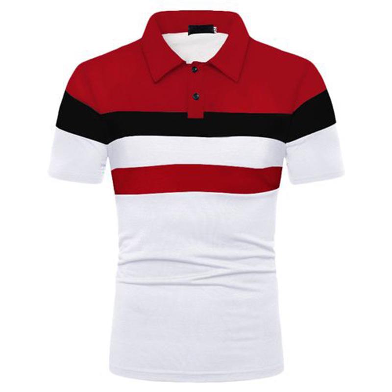 2026 Men's Color Block Turn-Down Collar Polo Shirt - Short Sleeve Fashion Edition