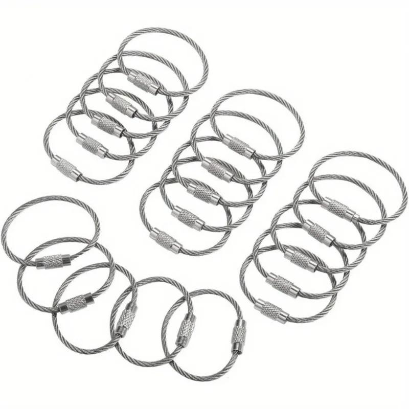 20pcs Stainless Steel Wire Keychains Cable Key Rings Luggage Loops Tag Keepers Heavy Duty Keychain 304 Stainless Steel Ring