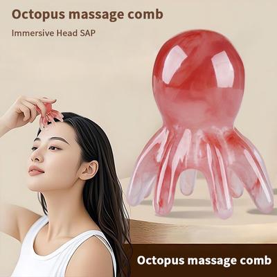Resin Octopus Head Meridian Acupoint Massage Comb Wide Tooth Scalp Back Neck Manual Deep Massager Tool
