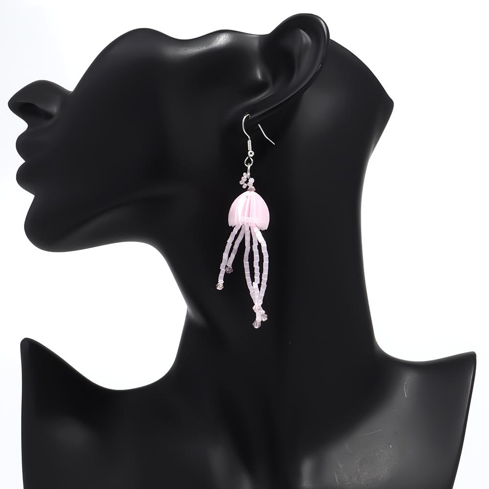 Creative Cute Jellyfish Long Tassel Drop Earrings New Funny Shiny Glass Seed Beads Handmade Women's Earring Mermaid Jewelry Gift
