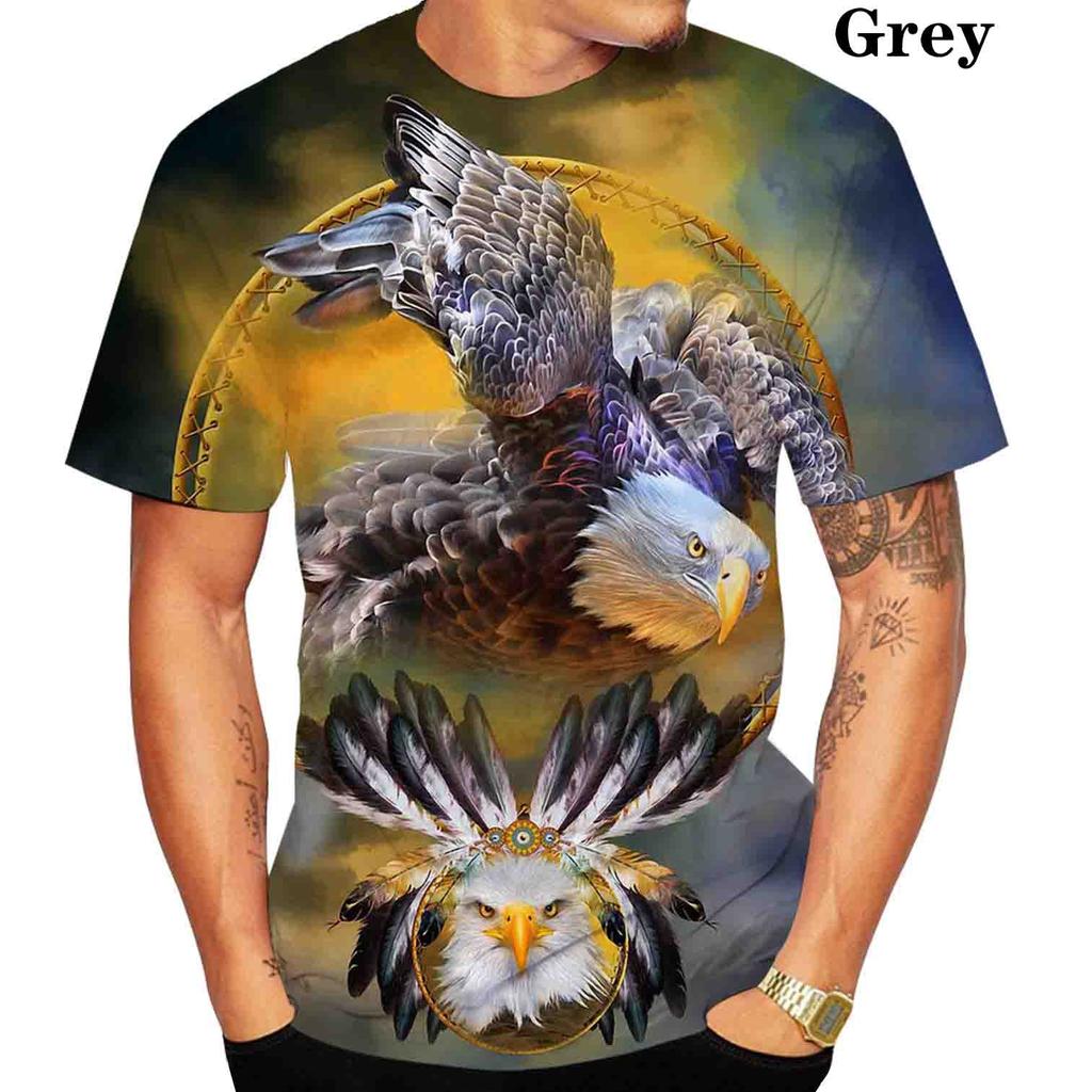 Modna koszulka męska z nadrukiem 3D Orła Luźna damska i męska Fajne letnie topy sportowe z krótkim rękawem