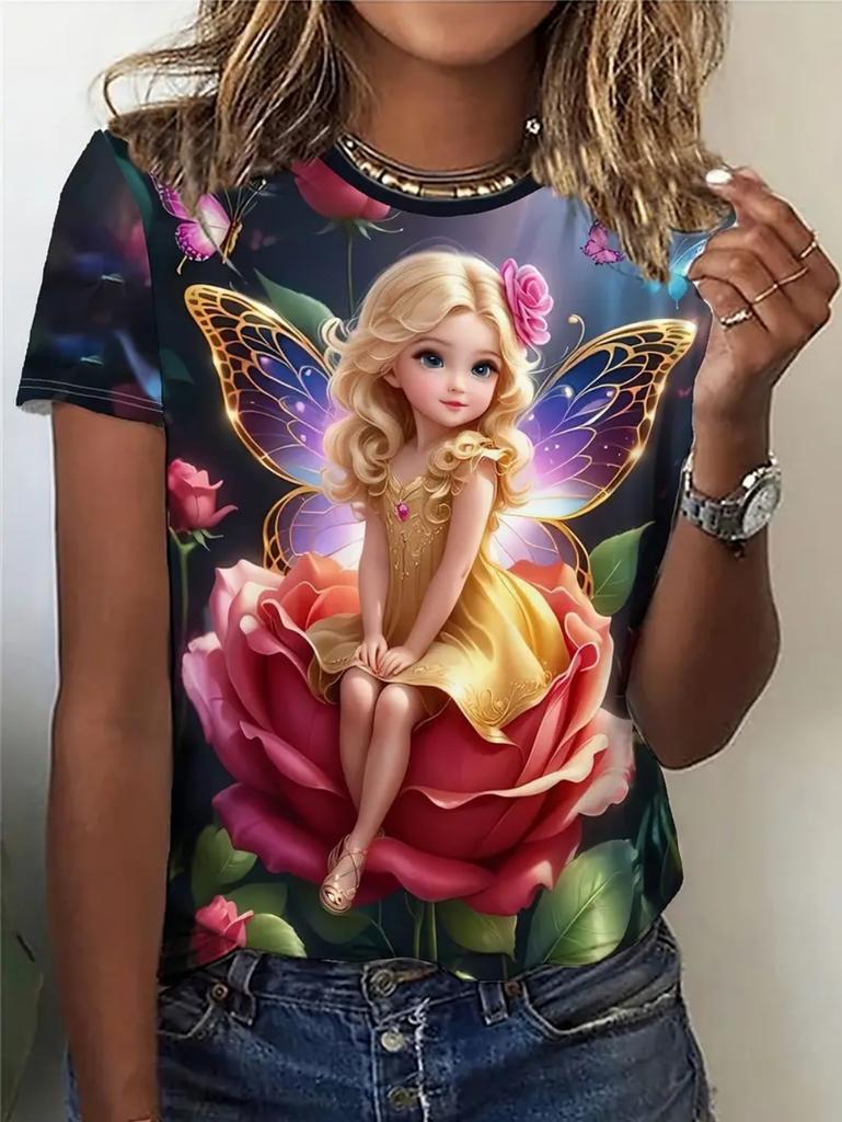 Girl Clothes Cute Cartoon Girl 3D Print Summer Casual Short Sleeve Fashion O-Neck Kids Top Trendy Streetwear Children's Clothing