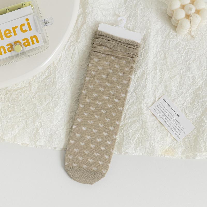 5/10 Pairs Comfortable Casual Spring Summer Solid Color Rolled Hem Pile Socks for Women Cute Mid Calf Socks Mesh Breathable Cotton Socks