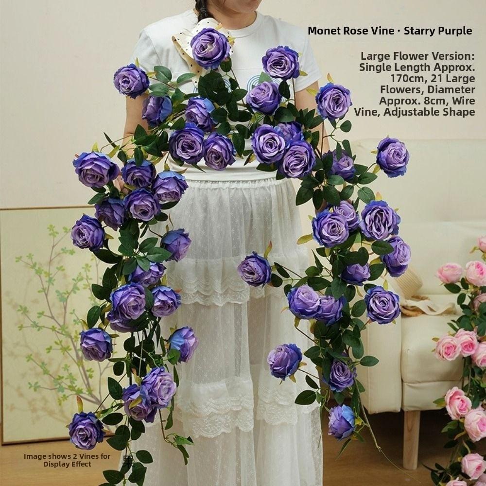 New Plastic Silk Artificial Rose Vine 8 Colors 1.7m 21 Heads Wall Decor Rattan Fake Plants Leaves Home Decoration