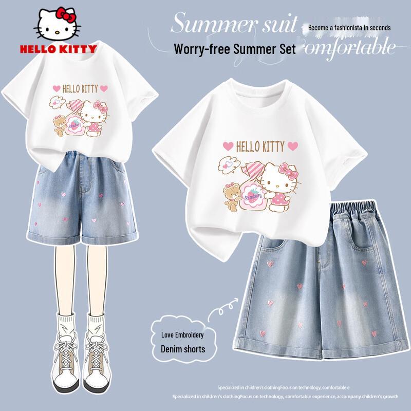 Hello Kitty Girls Summer Cotton T-Shirt & Denim Shorts Set 150