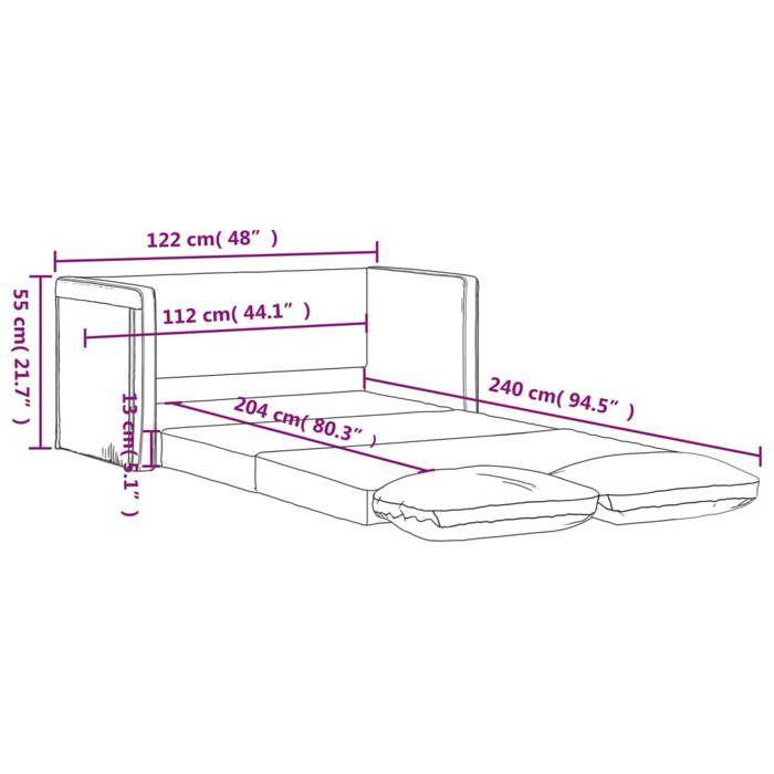 VidaXL Canapé-lit 2 en 1 rouge bordeaux 122x204x55 cm velours 353960