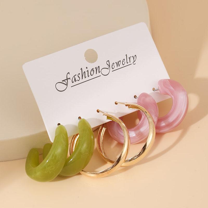 Colorful Resin Earrings Set  Pearl Hoop Candy Color Metal Mix Match 2024 New Style for Women Wedding Party Earrings