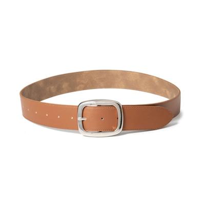 Halden (W) Wide Silver Buckle Fake Leather Belt (T030_tan)