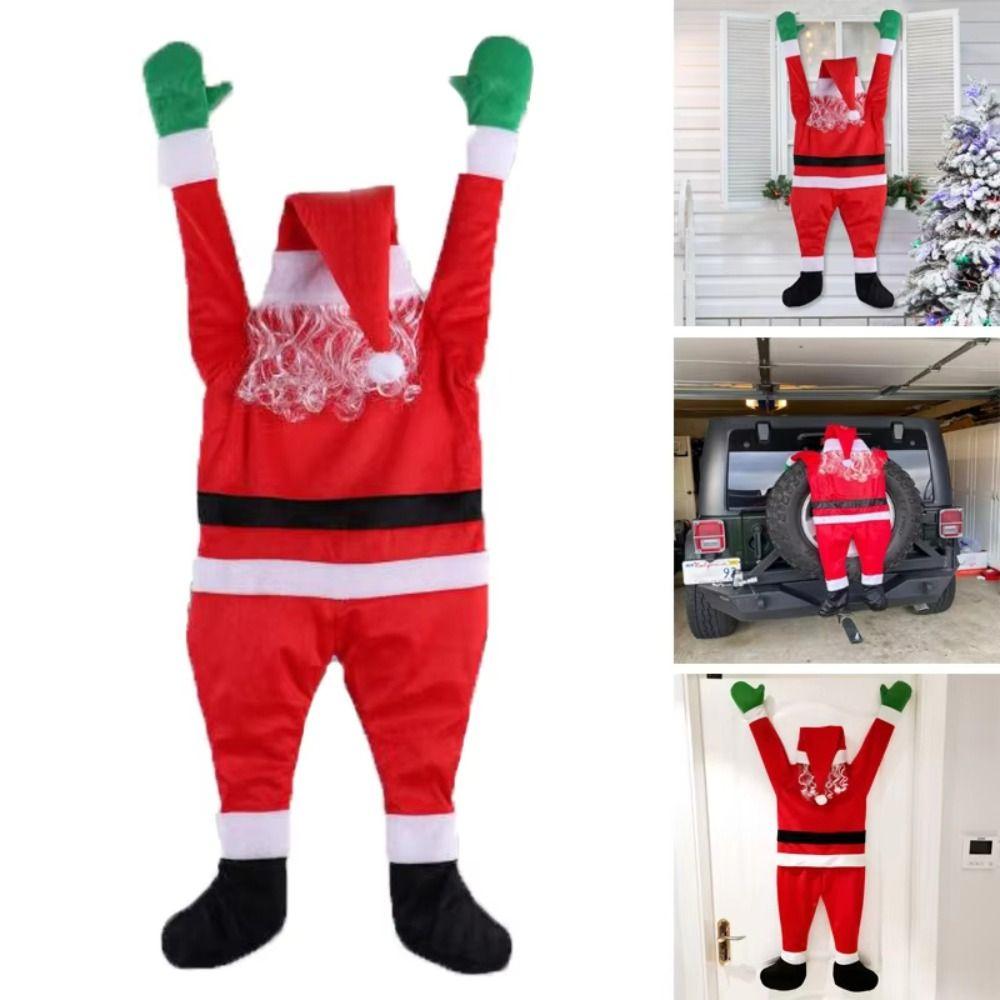 Flannel Clothes Santa Hanging Ornaments Outdoor Climbing Santa  For Home Door Window Decoration