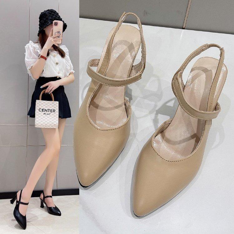 Summer Pointed Thick Heel Bag Head Empty Versatile Word with Sandals New Soft Leather High Heels Women