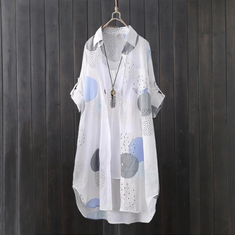 

Жіноча сонцезахисна сорочка з принтом - вільна, середньої довжини, великого розміру, літній топ M