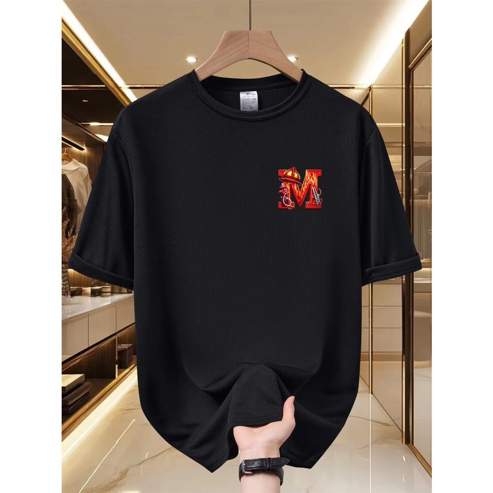 Fashionable Men's Letter M Pattern Printed Comfortable Soft Breathable International T-shirt Loose Versatile Plus Size Loose Cotton T-shirt