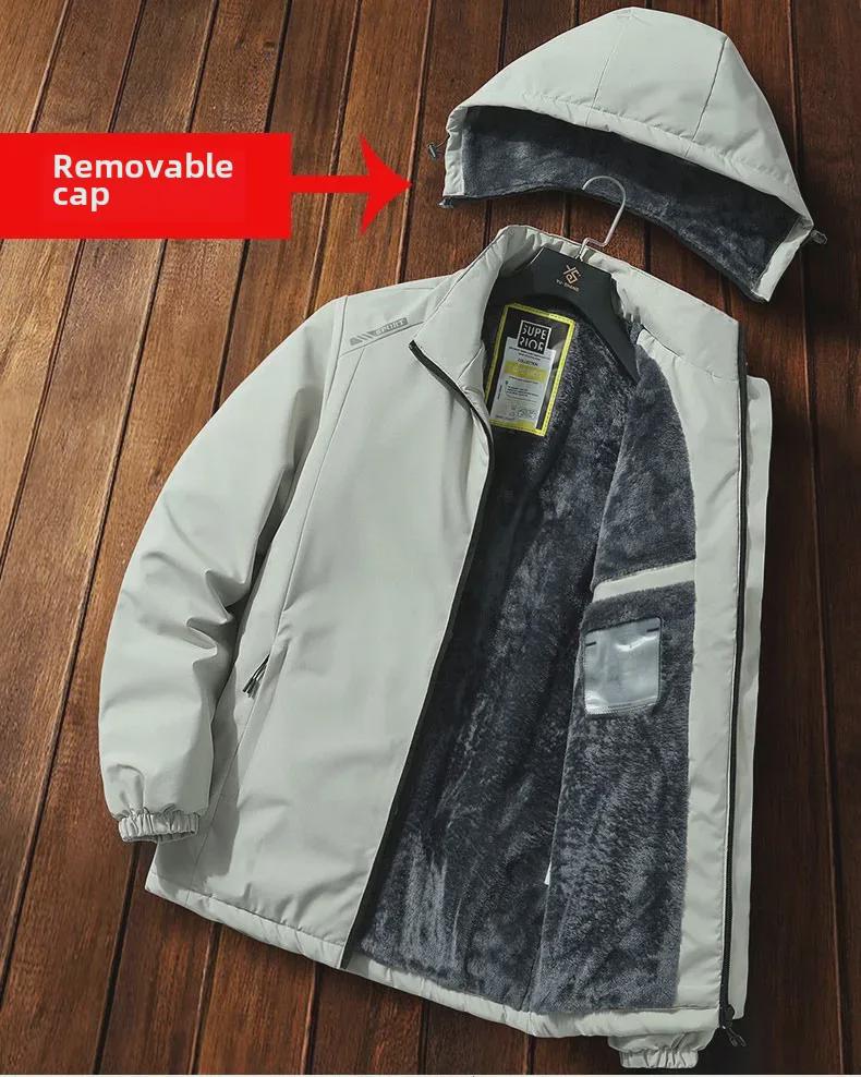 Men's 2023 Windproof & Waterproof Cotton-Padded Jacket with Detachable Hood.