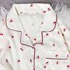 Damen-Pyjama-Set Niedliches Muster Langarm-Oberteil mit Knöpfen Und Weite Hosen
