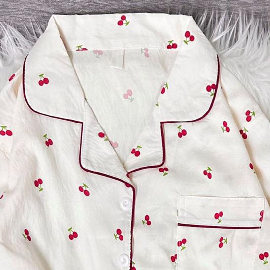 Damen-Pyjama-Set Niedliches Muster Langarm-Oberteil mit Knöpfen Und Weite Hosen