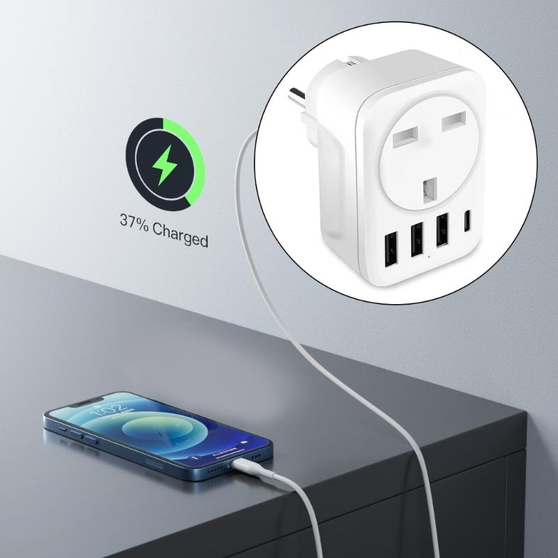 International Travel Voltages Converters Plugs Adapter UK To Germany USB C QC3.0 Charging Fireproof Material Portable