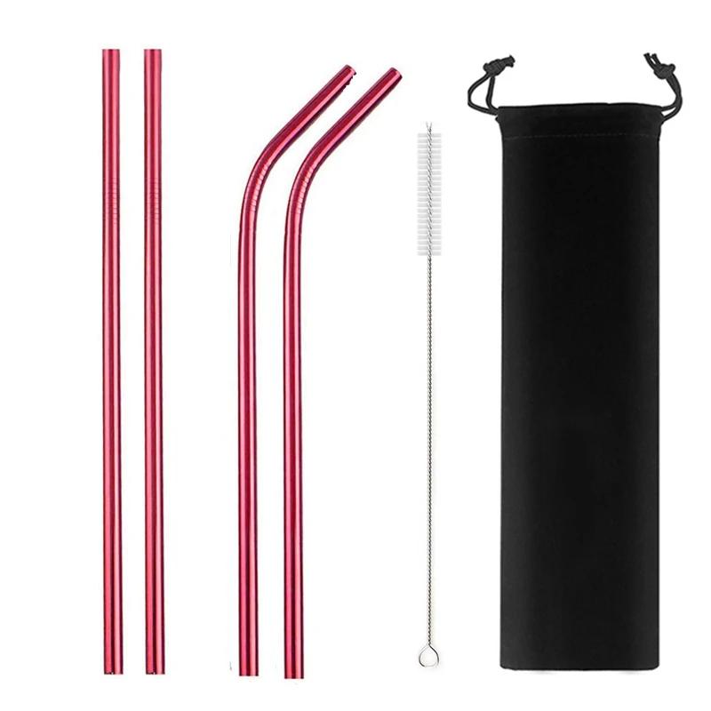 Mixing Color Reusable Metal Drinking Straws 304 Stainless Steel Straw Set with Cleaner Brush Bar Drinkware Party Accessory