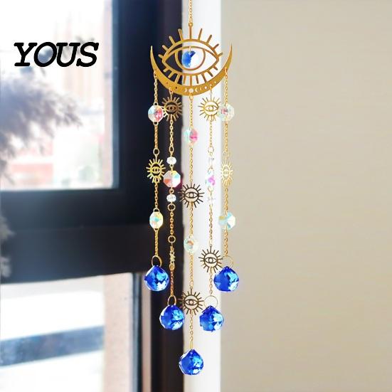 Wall Hanging Wind Chime Boho Style Crystal Suncatcher, Sun Catcher for Windows, Healing Decor Charming Gift Home, Crystals Prism Rainbow Maker Indoor