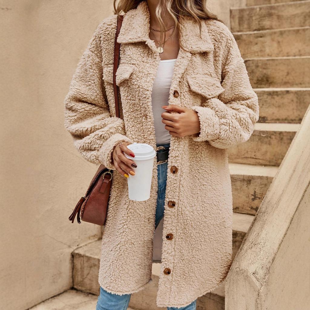 New Winter Snap-front Pullover Plush Coat - Loose and Elegant Long Coat for Women