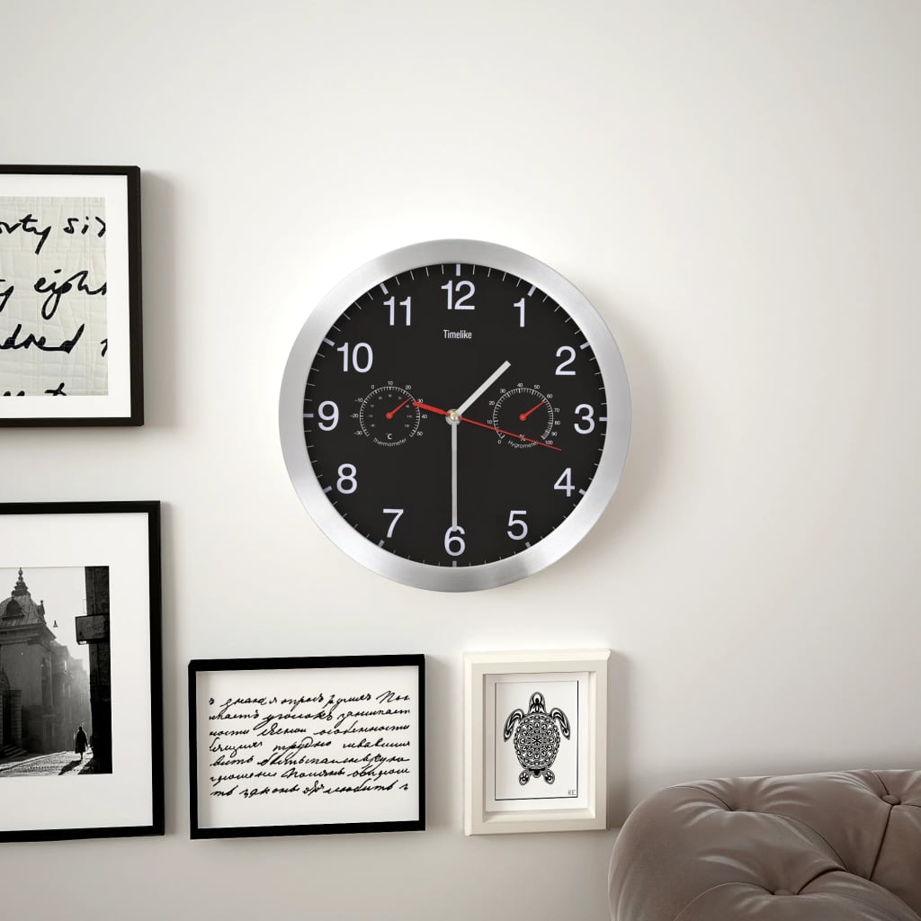 vidaXL Wanduhr mit Quarzwerk, Hygrometer und Thermometer 30 cm Schwarz schwarz
