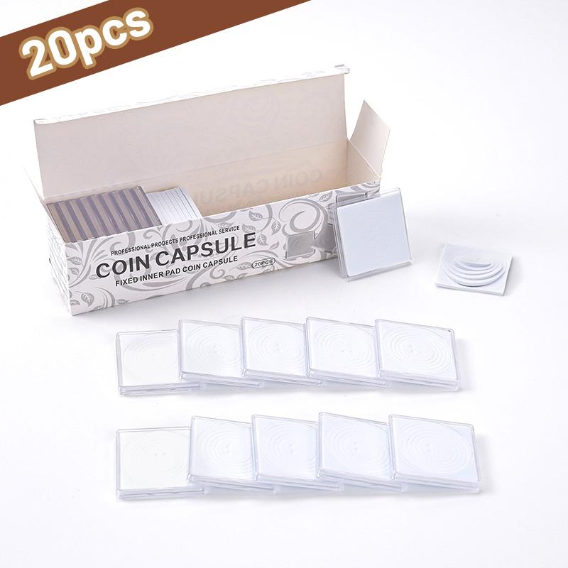 

20 шт. Держатель для капсул для монет 20 мм-40 мм Акриловый квадратный с регулируемыми прокладками Органайзер Коробка для хранения Круглая медаль Коробка для защиты монет