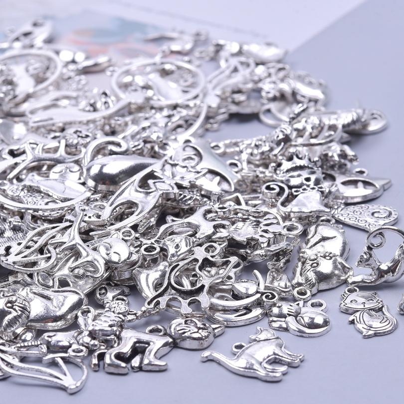 10/20/30/50/60/100pcs Antique Silver Color Animal Cat Charms For Jewelry Making Bulk Cartoon Pendant Handmade Keychain Materials