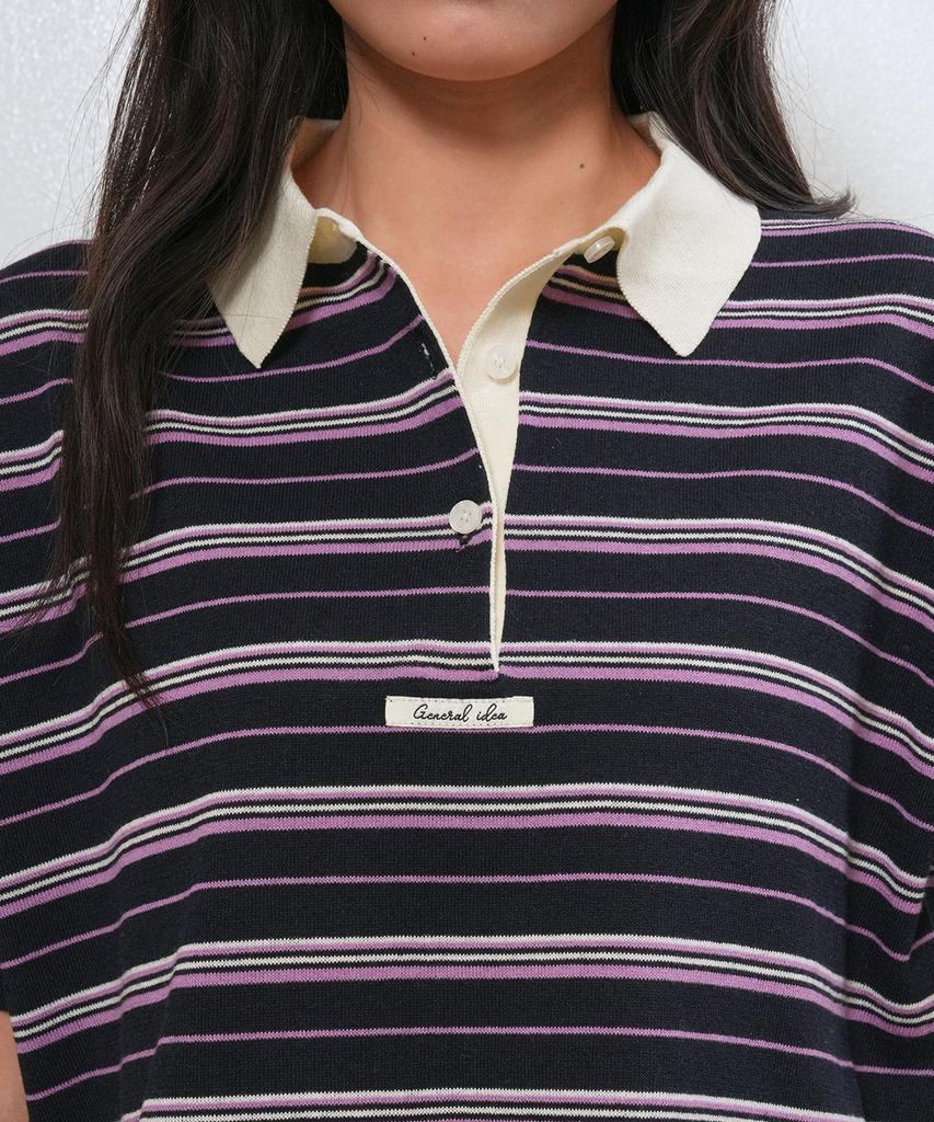 GENERALIDEA Striped Loose Collar Half Knit [Navy] / Gf2Lkp530