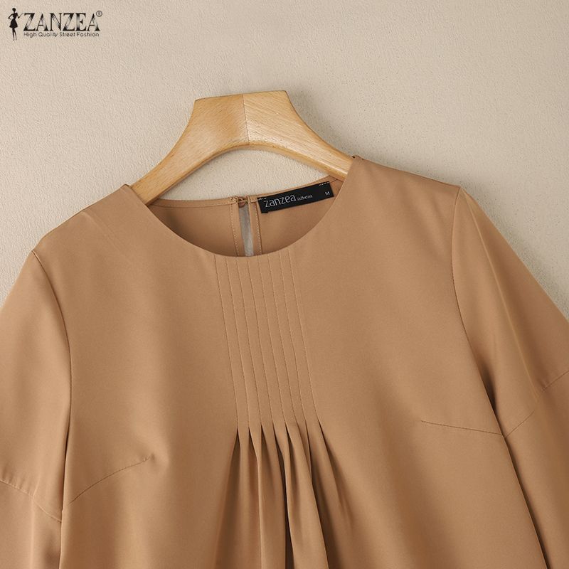 ZANZEA Women Casual Round Neck 3/4 Sleeve Loose Blouse