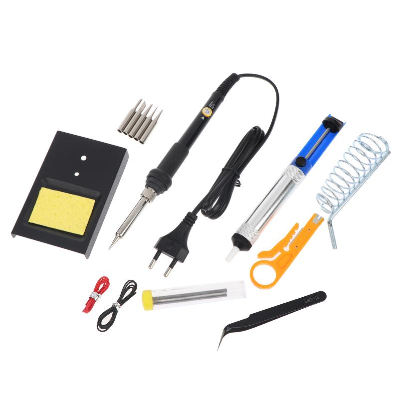 15Pcs Kit 220V 60W Soldering Iron Kit 450°C Adjustable Temperature Welding Tool Set With Solder Sucker Tin Wire Eu Plug