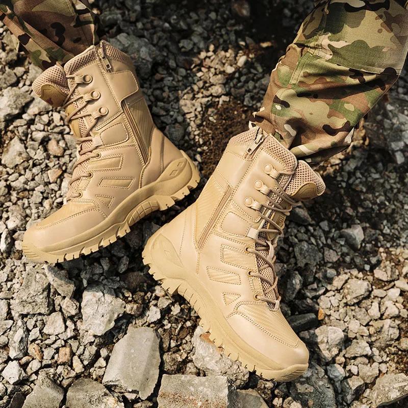 New Men Tactical Boot Desert Waterproof Hunting Hiking Shoe Army Boot Male Safety Ankle Lace Up Military Climbing Shoe Anti-Slip