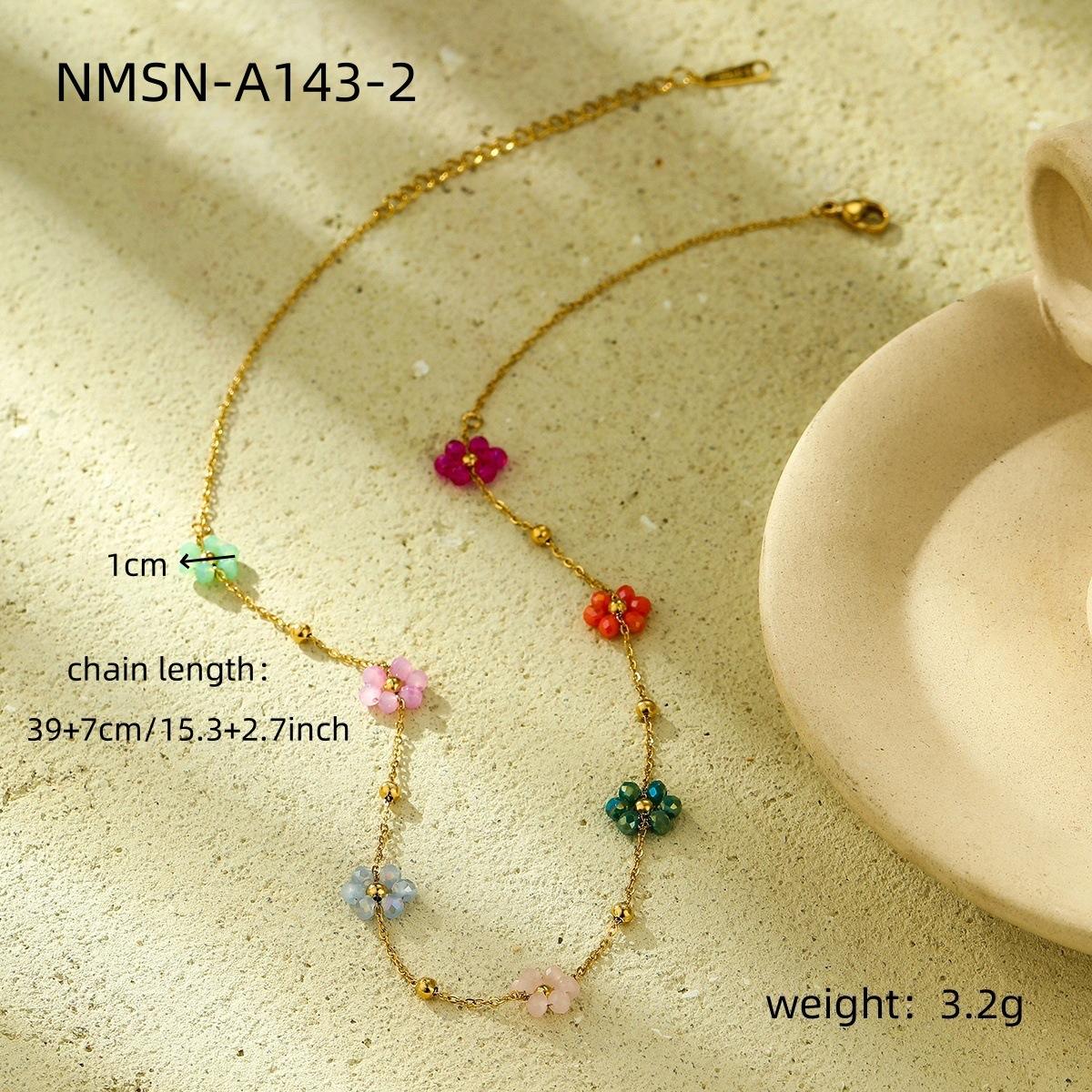 GEMCHIC Women s Summer Colorful Crystal Bead Flower Titanium Steel Necklace Fashion Minimalist Design Non-fading