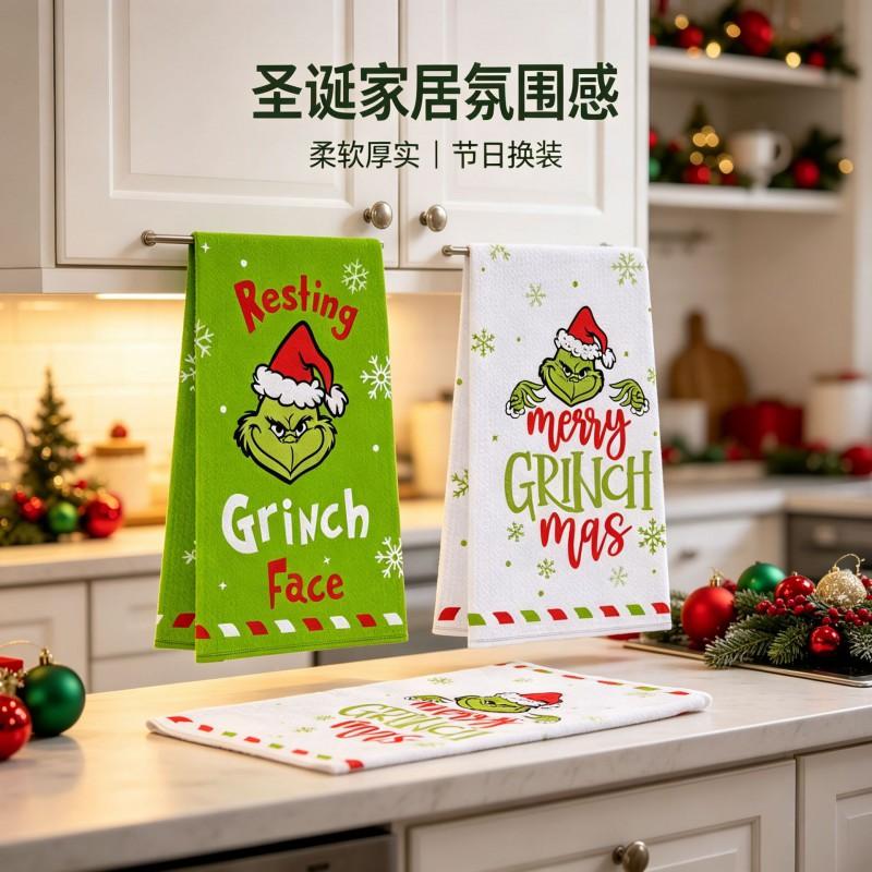 Christmas Grinch Waffle Kitchen Towel 380gsm Blend Printed Hand Bathroom
