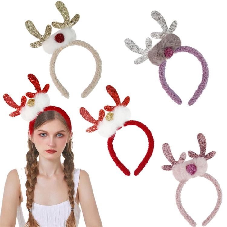 Cartoon Reindeer Headbands with Antlers and Ears Child's Christmas Hair Accessory Festive Hair Accessory for Kids