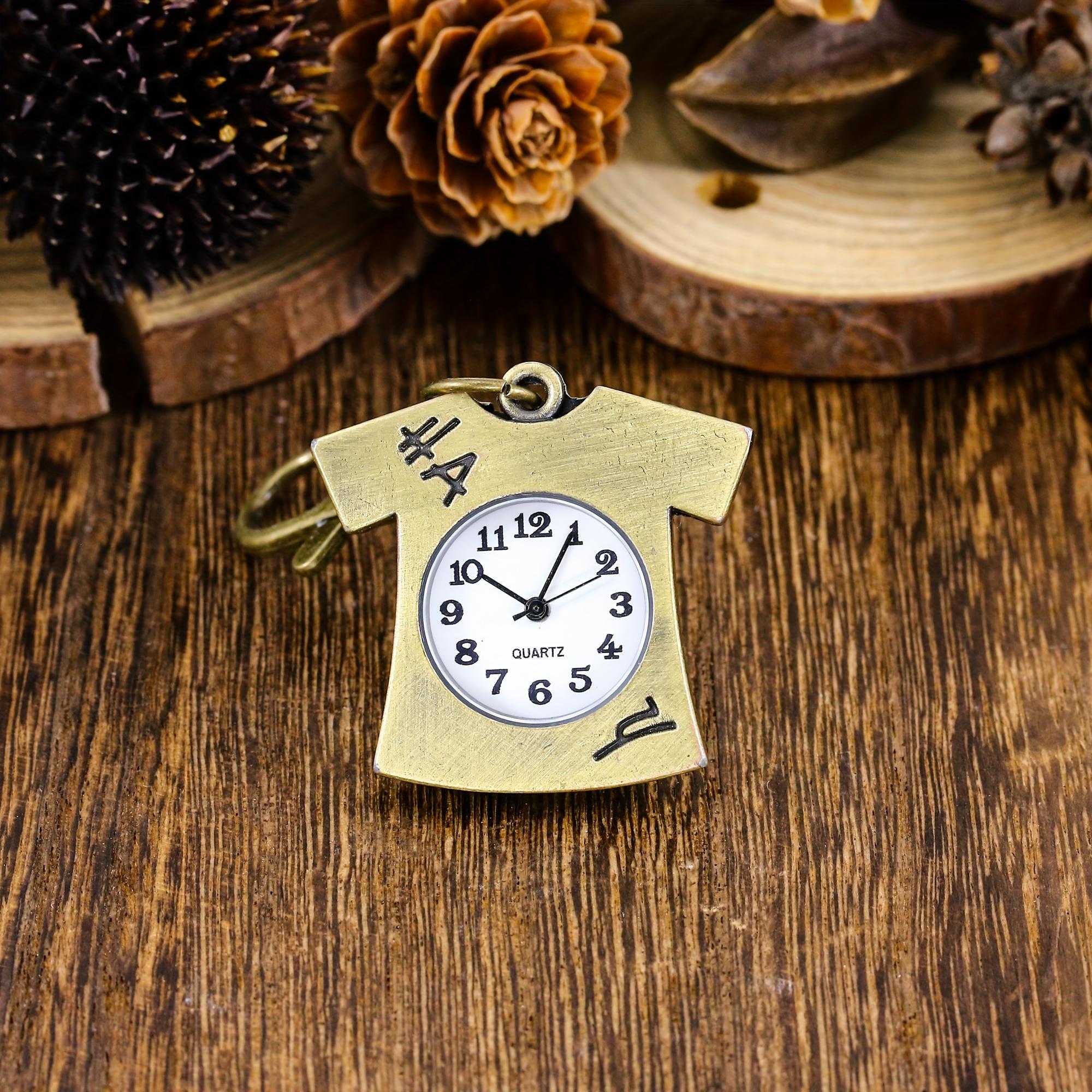 

Short sleeved T-shirt keychain watch hanging watch men s retro flip mini necklace watch antique style women s pendant коричневий